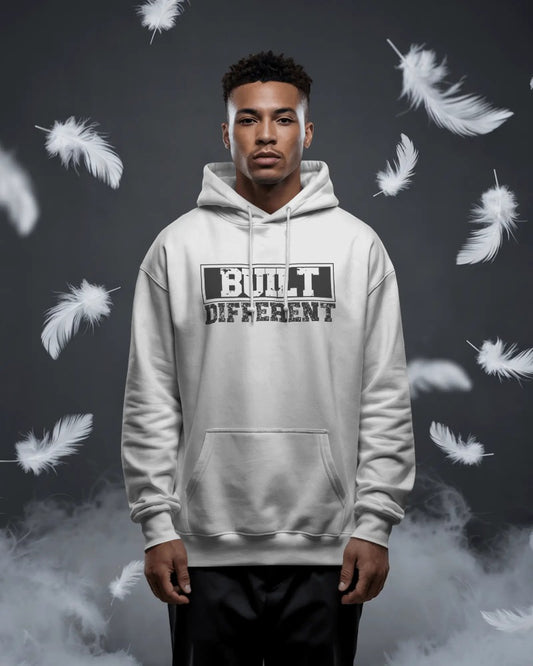 "Built Different" Motivational Hoodie - Bold Typography Pullover Sweatshirt with Unique Mindset Message