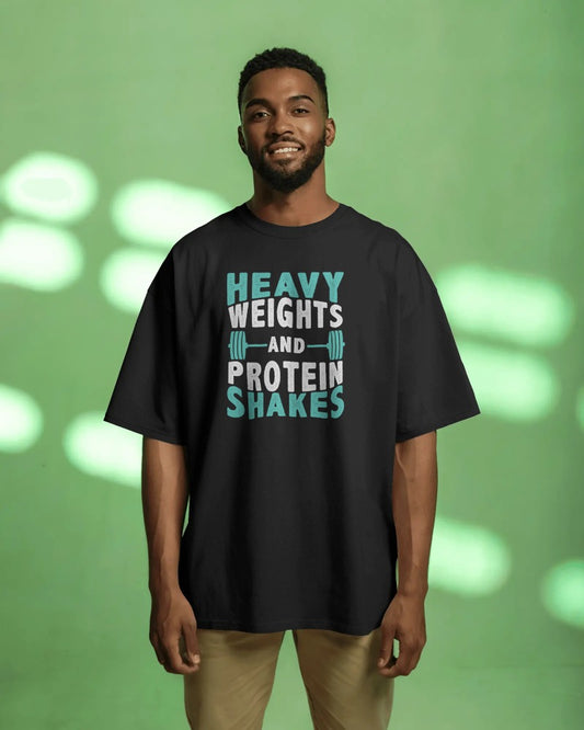 "Heavy Weights and Protein Shakes" Black Fitness Shirt - Gym Lifestyle Graphic Tee