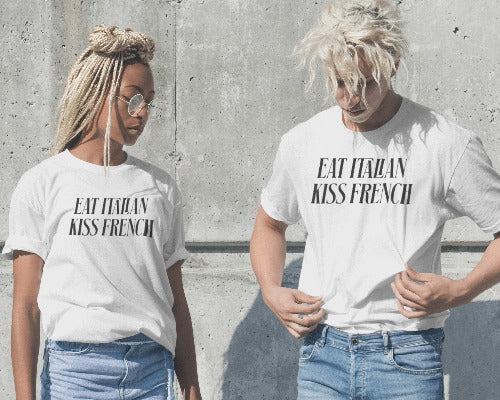 Eat Italian Kiss French Funny T-Shirt - Food Lover Graphic Tee - Humorous Travel Culture Shirt