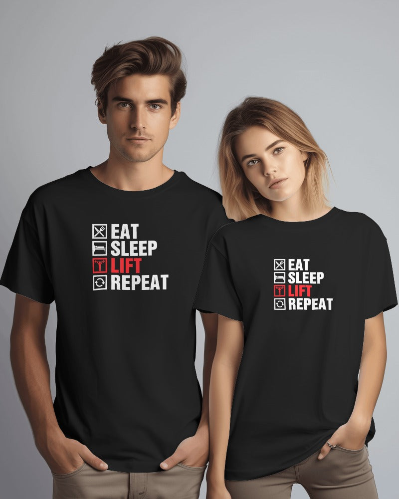 "Eat Sleep Lift Repeat" Men's Cotton T-Shirt - Gym Life Checklist Graphic Tee