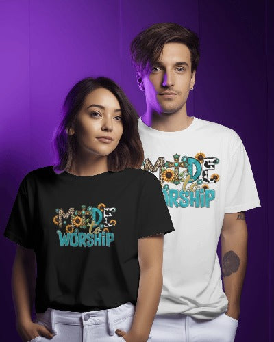 Made to Worship Christian T-Shirt - Faith Based Sunflower Cow Print Tee