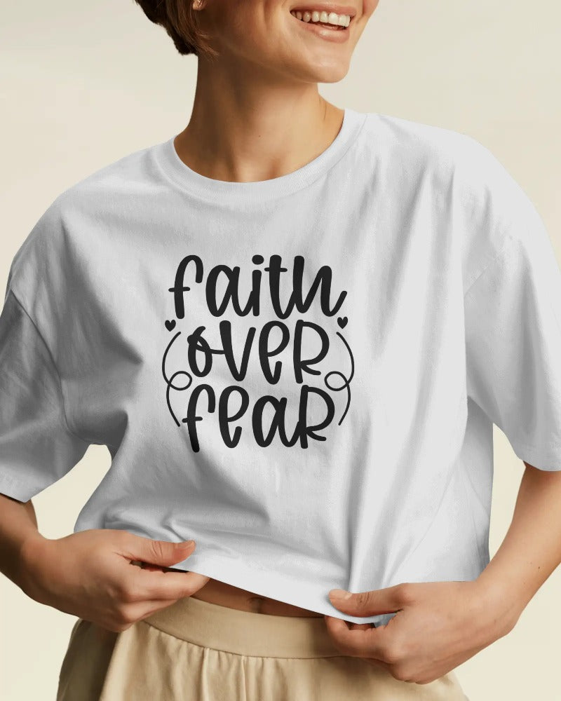 "Faith Over Fear" Inspirational T-Shirt - Spiritual Quote Tee with Hand-Lettered Typography Design