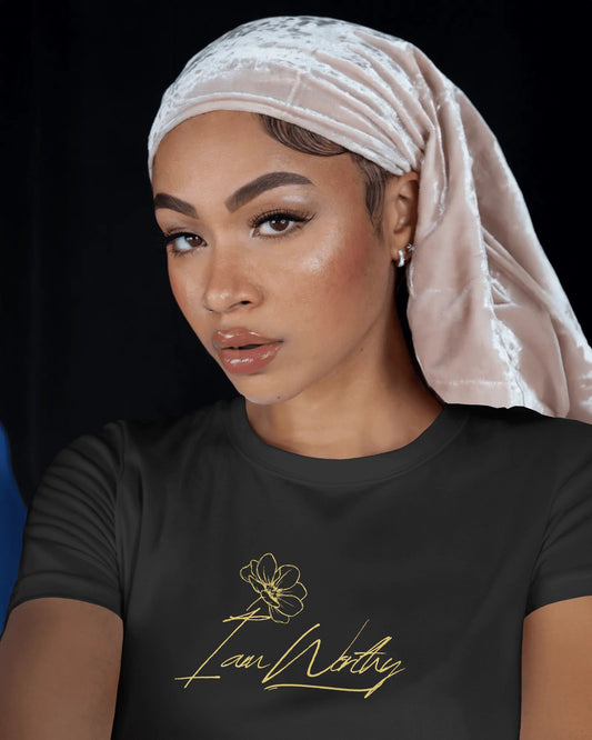 I Am Worthy – Gold Floral Affirmation Tee