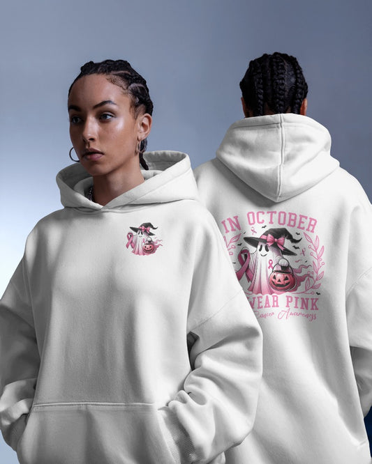 "We Wear Pink" Breast Cancer Awareness Hoodie - Pink Ribbon Support Sweatshirt with Cow Print Design
