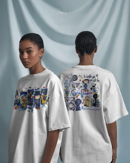 Coraline Movie Character Collage T-Shirt - Gothic Fantasy Film Fan Art Graphic Tee