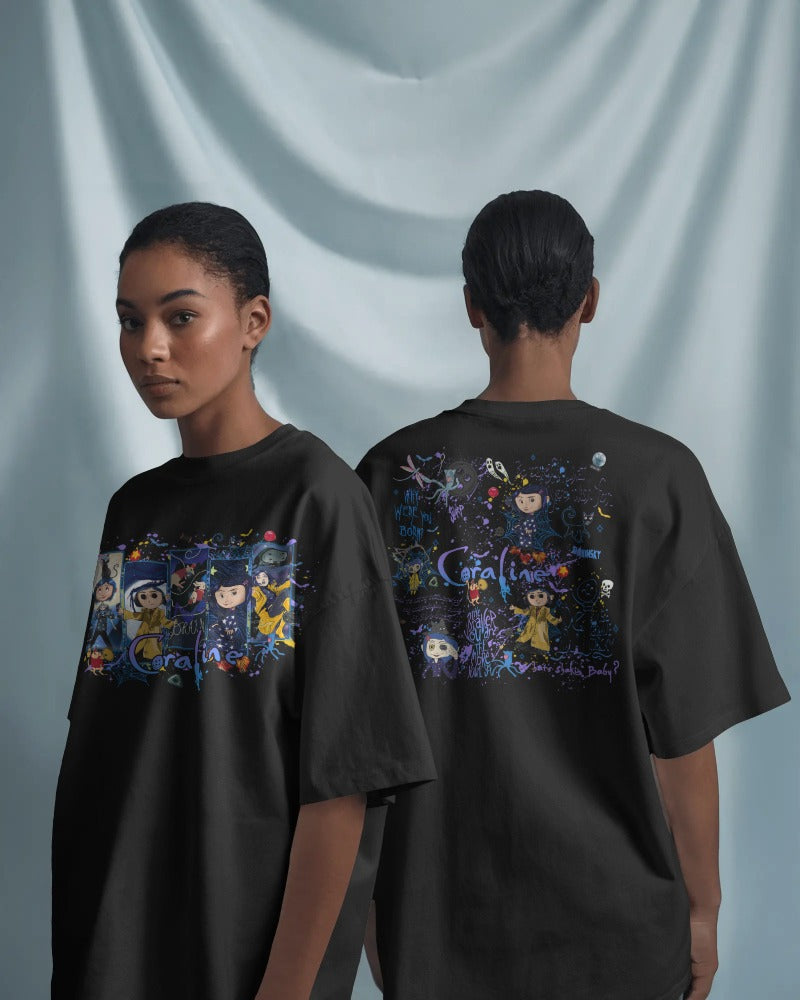 Coraline Movie Character Collage T-Shirt - Gothic Fantasy Film Fan Art Graphic Tee