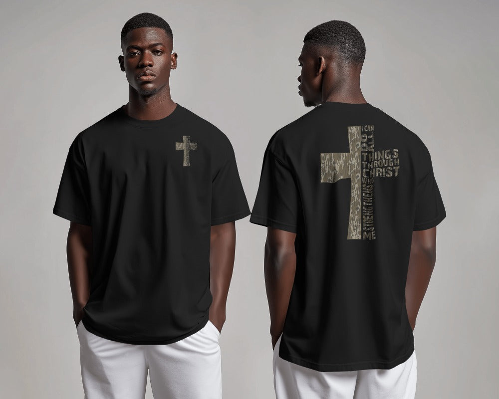 Christian Cross Scripture Typography T-Shirt - Faith Inspirational Religious Graphic Tee