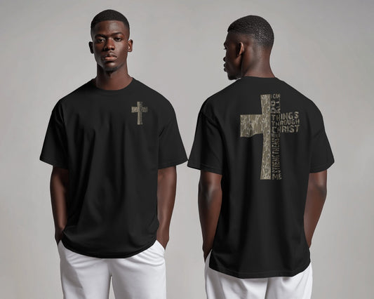 Christian Cross Scripture Typography T-Shirt - Faith Inspirational Religious Graphic Tee