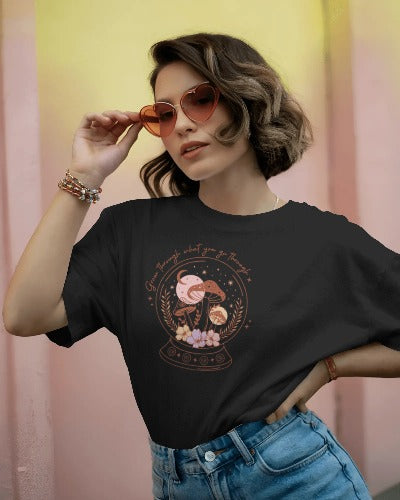 "Through What You Go Through" Mushroom Crystal Ball T-Shirt - Mystical Boho Graphic Tee - Spiritual Witchy Apparel