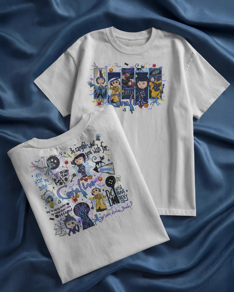 Coraline Movie Character Collage T-Shirt - Gothic Fantasy Film Fan Art Graphic Tee