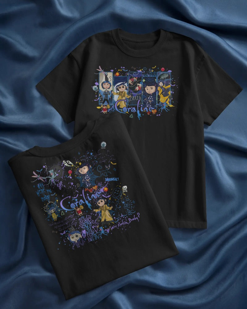 Coraline Movie Character Collage T-Shirt - Gothic Fantasy Film Fan Art Graphic Tee