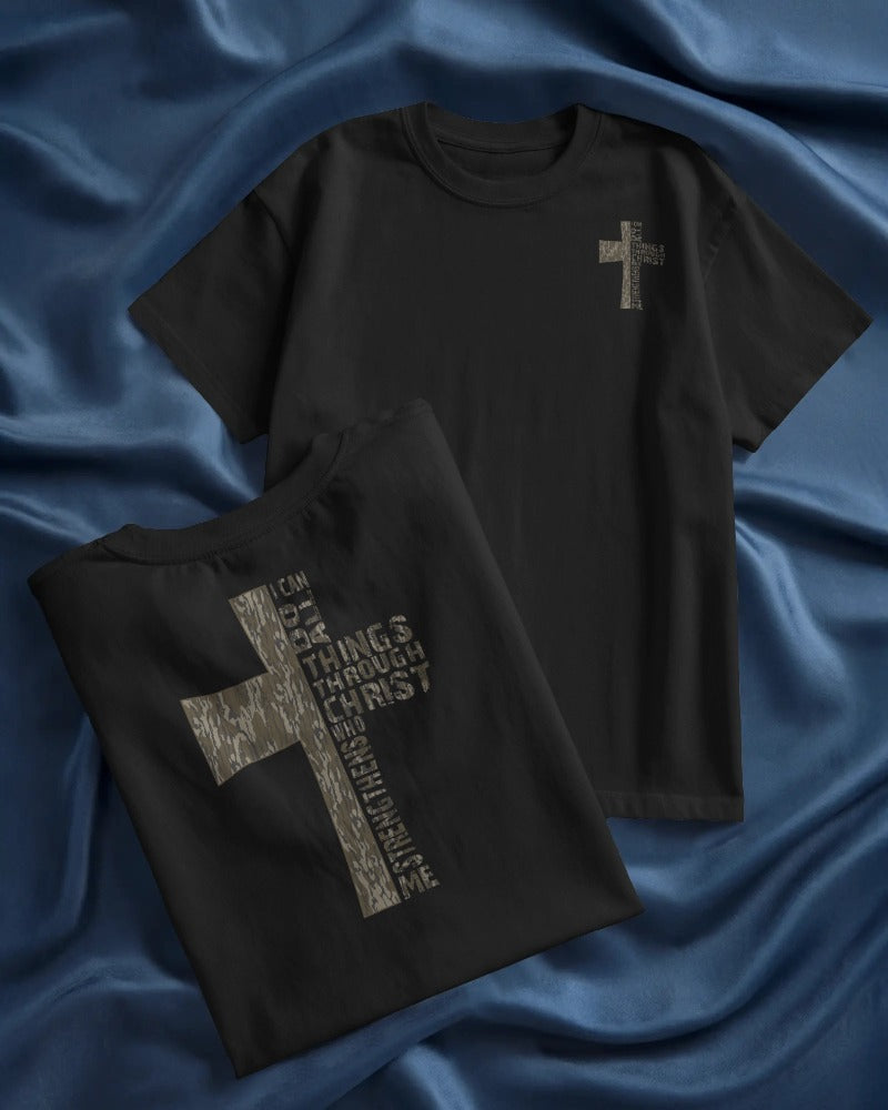 Christian Cross Scripture Typography T-Shirt - Faith Inspirational Religious Graphic Tee