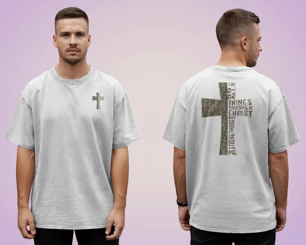 Christian Cross Scripture Typography T-Shirt - Faith Inspirational Religious Graphic Tee