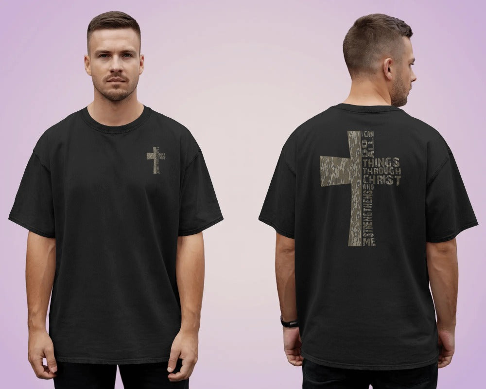 Christian Cross Scripture Typography T-Shirt - Faith Inspirational Religious Graphic Tee