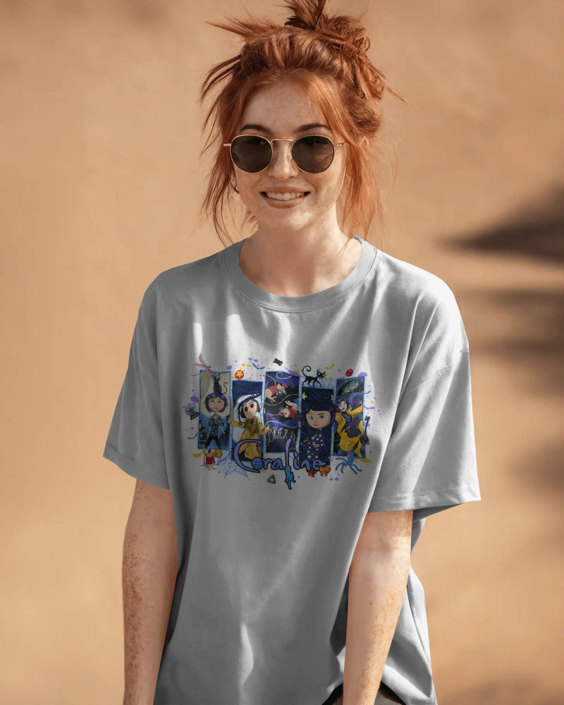 Coraline Movie Character Collage T-Shirt - Gothic Fantasy Film Fan Art Graphic Tee