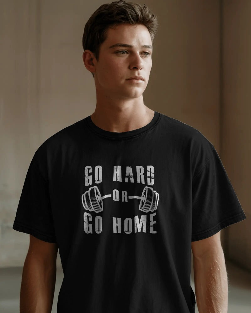"Go Hard or Go Home" Black Weightlifting T-Shirt - Motivational Gym Graphic Tee