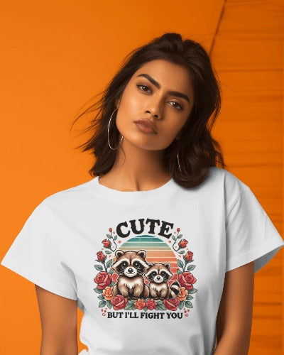 Cute But I’ll Fight You Funny Raccoon Floral Tee
