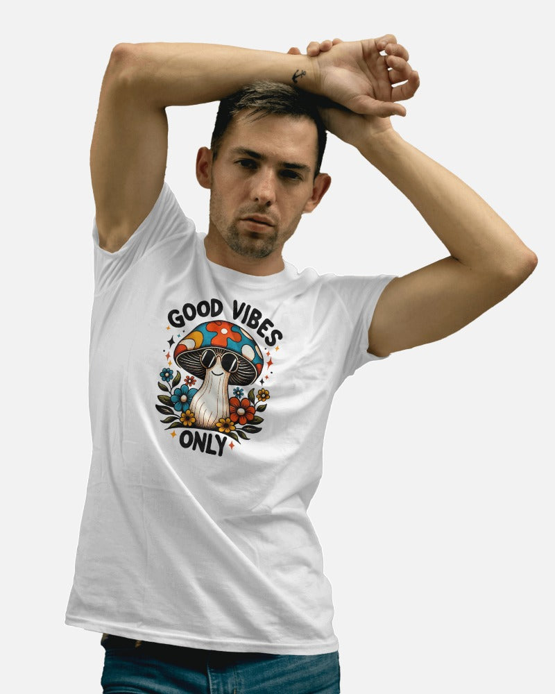 Good Vibes Only Psychedelic Mushroom Graphic Tee