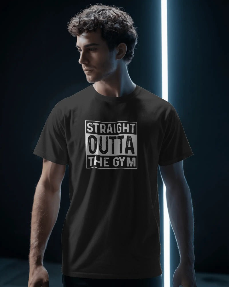 "Straight Outta The Gym" Black Cotton Fitness T-Shirt - Premium Workout Graphic Tee