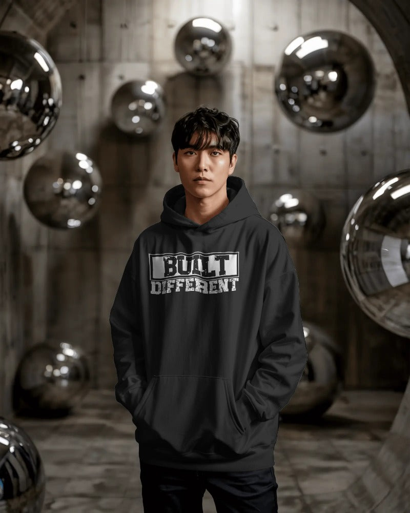 "Built Different" Motivational Hoodie - Bold Typography Pullover Sweatshirt with Unique Mindset Message