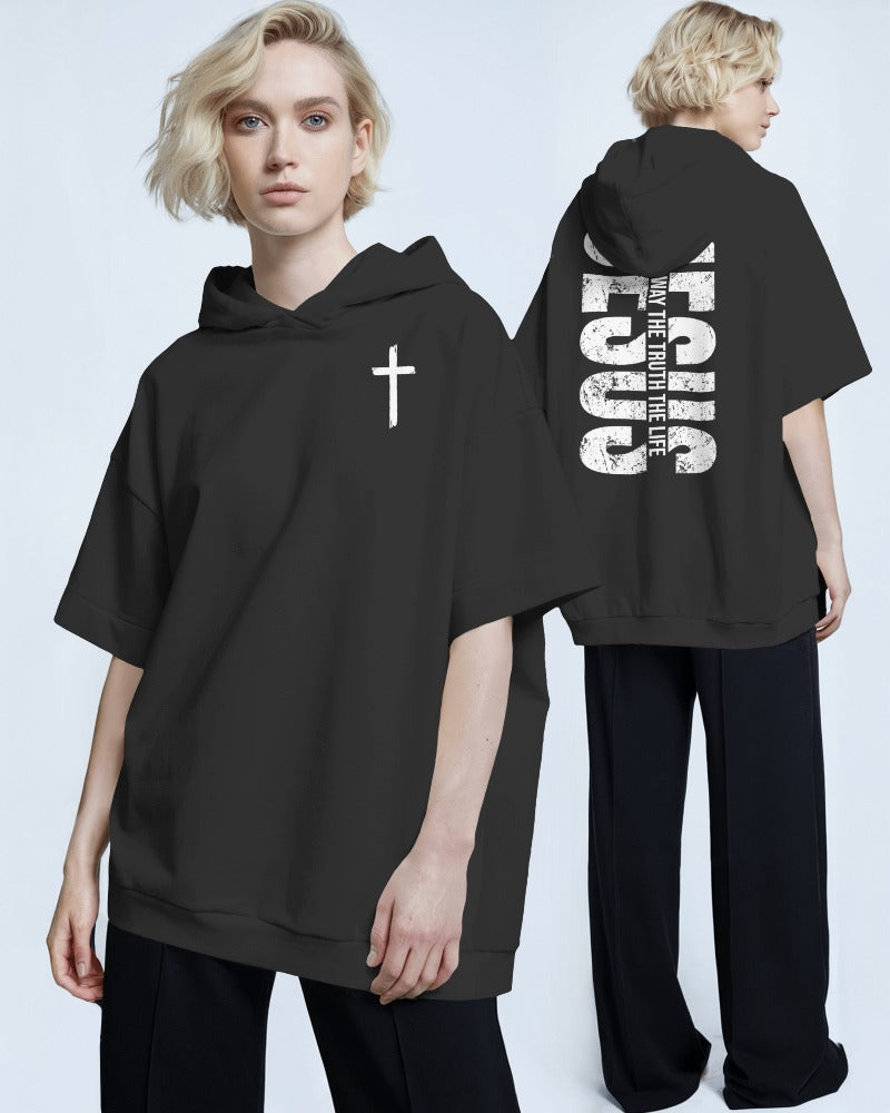 Jesus Cross Hoodie - Christian Faith Religious Pullover Sweatshirt with Front Cross and Back Text Design