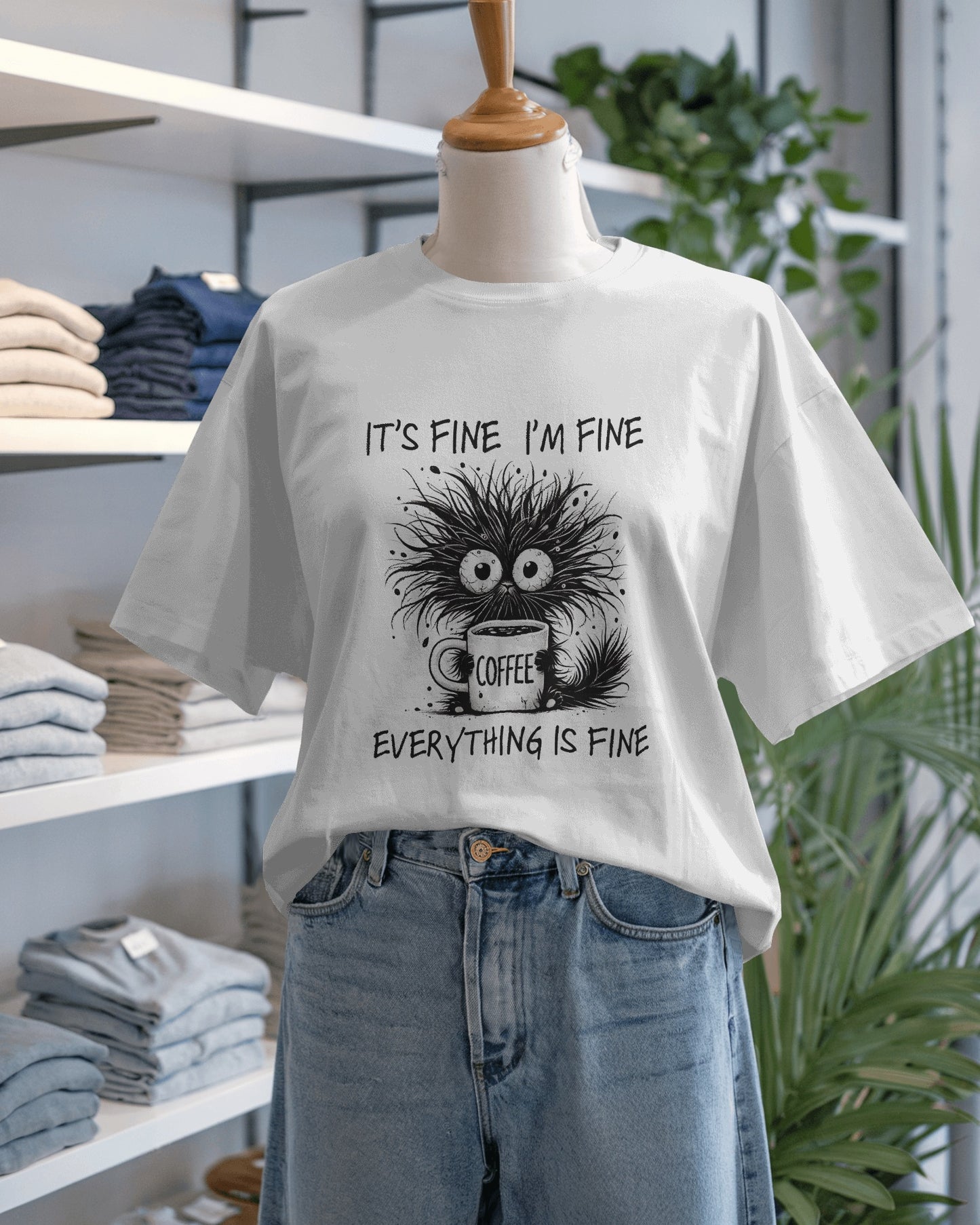 "Everything Is Fine" Crazy Cat Coffee T-Shirt
