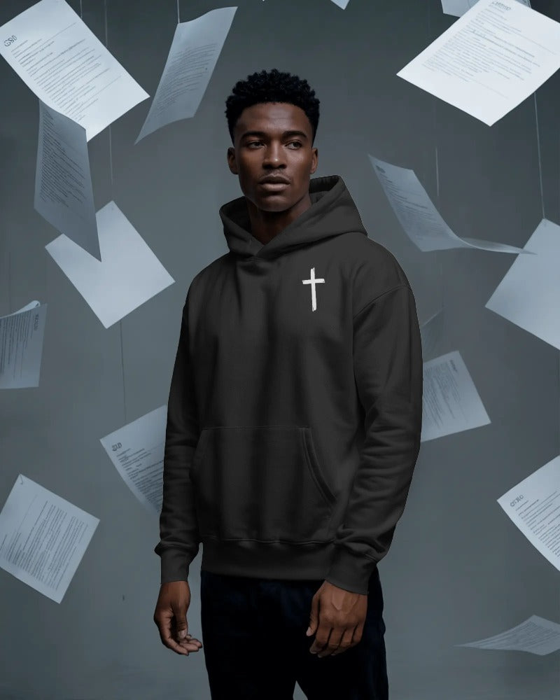 Jesus Cross Hoodie - Christian Faith Religious Pullover Sweatshirt with Front Cross and Back Text Design