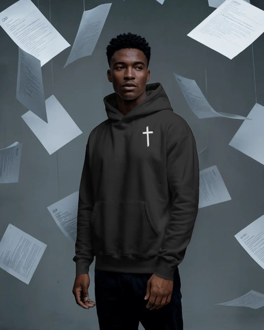 Jesus Cross Hoodie - Christian Faith Religious Pullover Sweatshirt with Front Cross and Back Text Design
