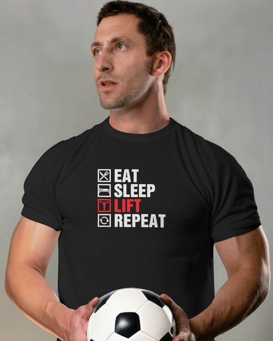 "Eat Sleep Lift Repeat" Men's Cotton T-Shirt - Gym Life Checklist Graphic Tee