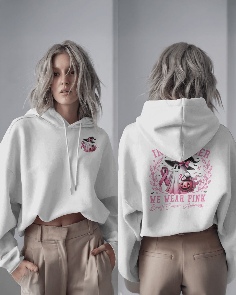 "We Wear Pink" Breast Cancer Awareness Hoodie - Pink Ribbon Support Sweatshirt with Cow Print Design