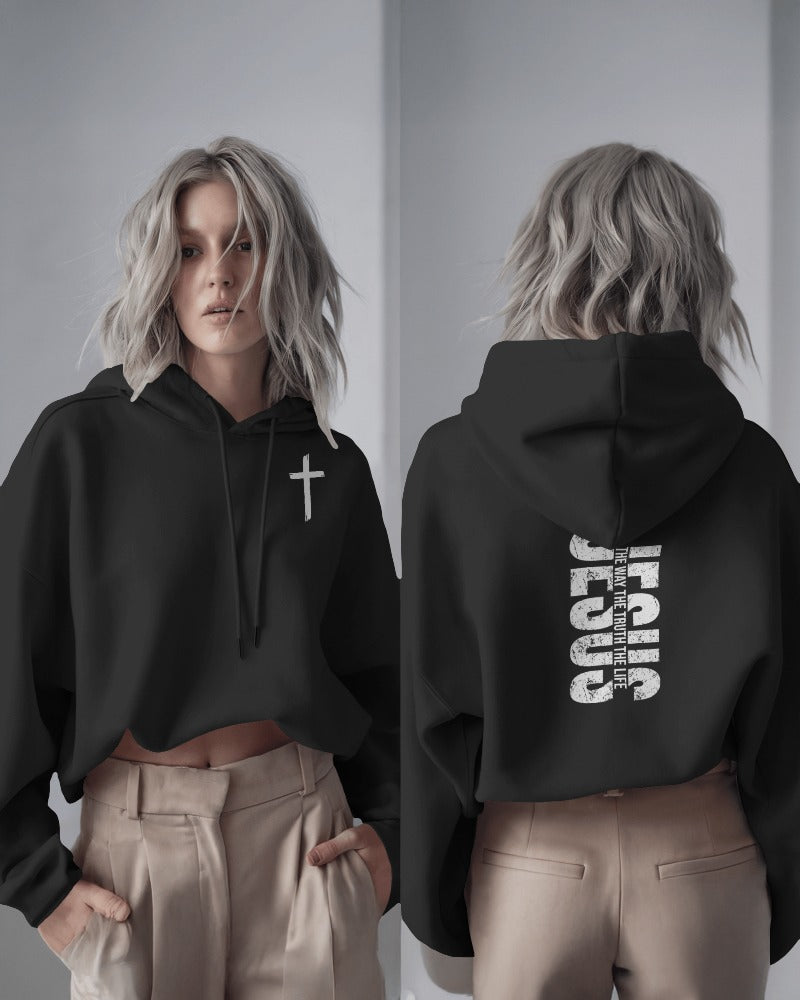 Jesus Cross Hoodie - Christian Faith Religious Pullover Sweatshirt with Front Cross and Back Text Design