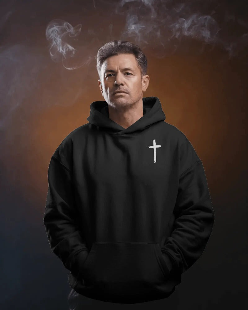 Jesus Cross Hoodie - Christian Faith Religious Pullover Sweatshirt with Front Cross and Back Text Design