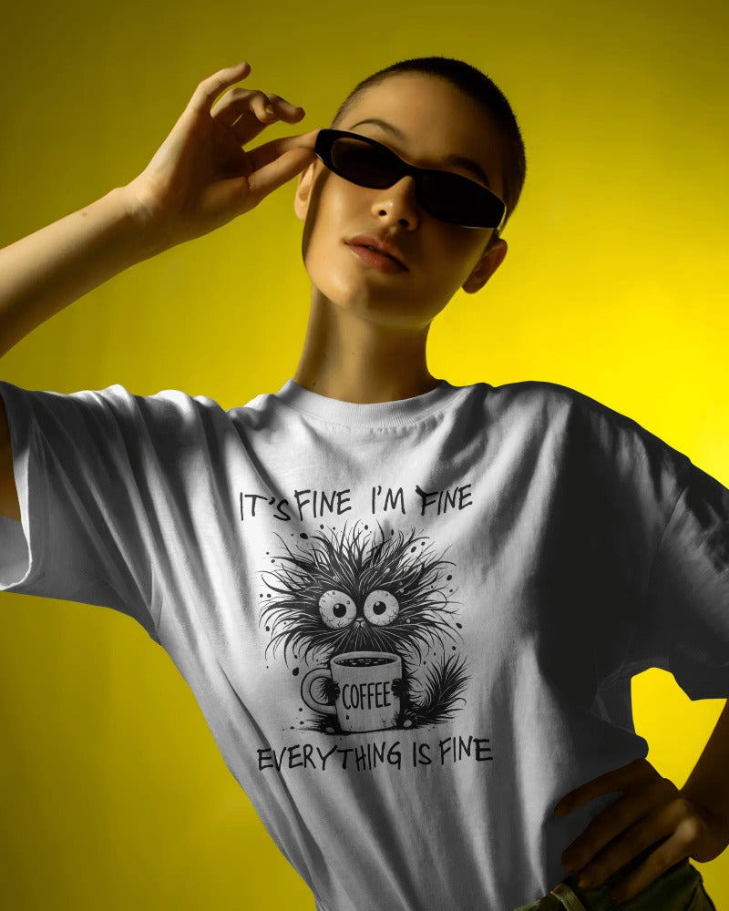 "Everything Is Fine" Crazy Cat Coffee T-Shirt