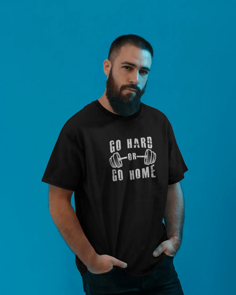 "Go Hard or Go Home" Black Weightlifting T-Shirt - Motivational Gym Graphic Tee