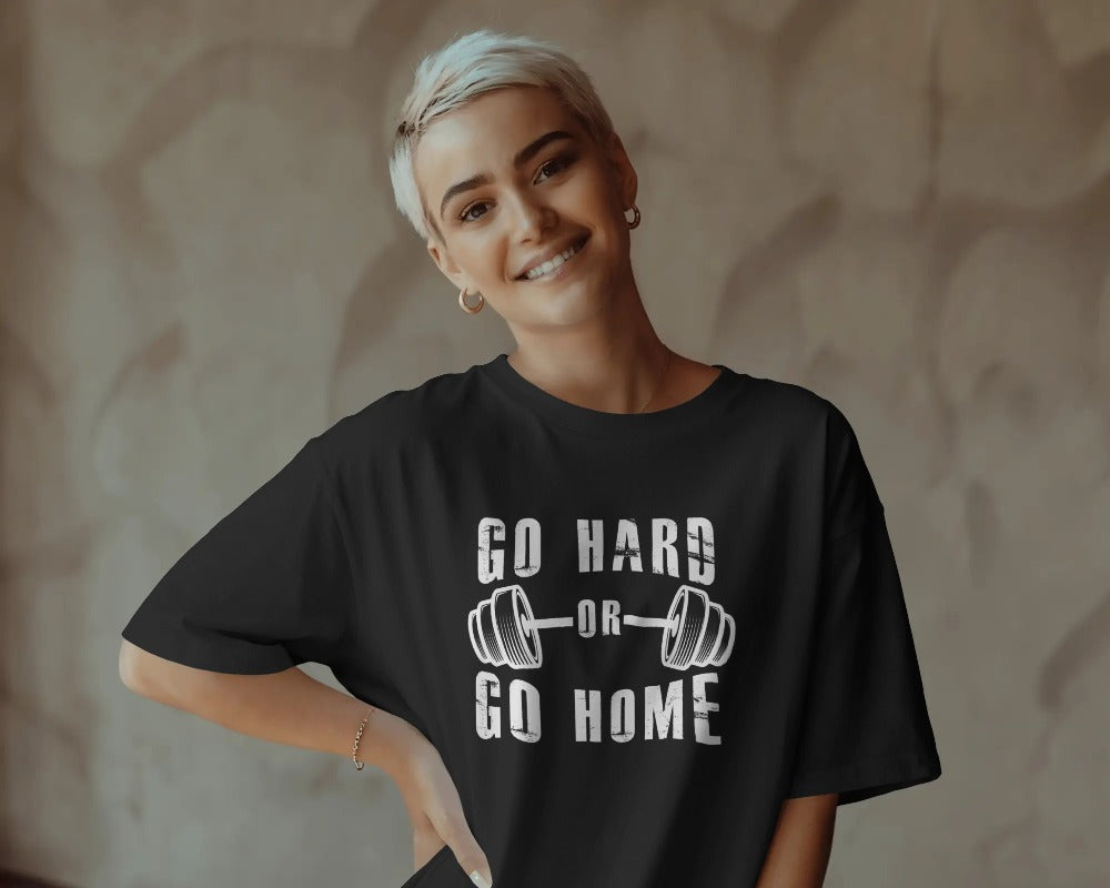 "Go Hard or Go Home" Black Weightlifting T-Shirt - Motivational Gym Graphic Tee