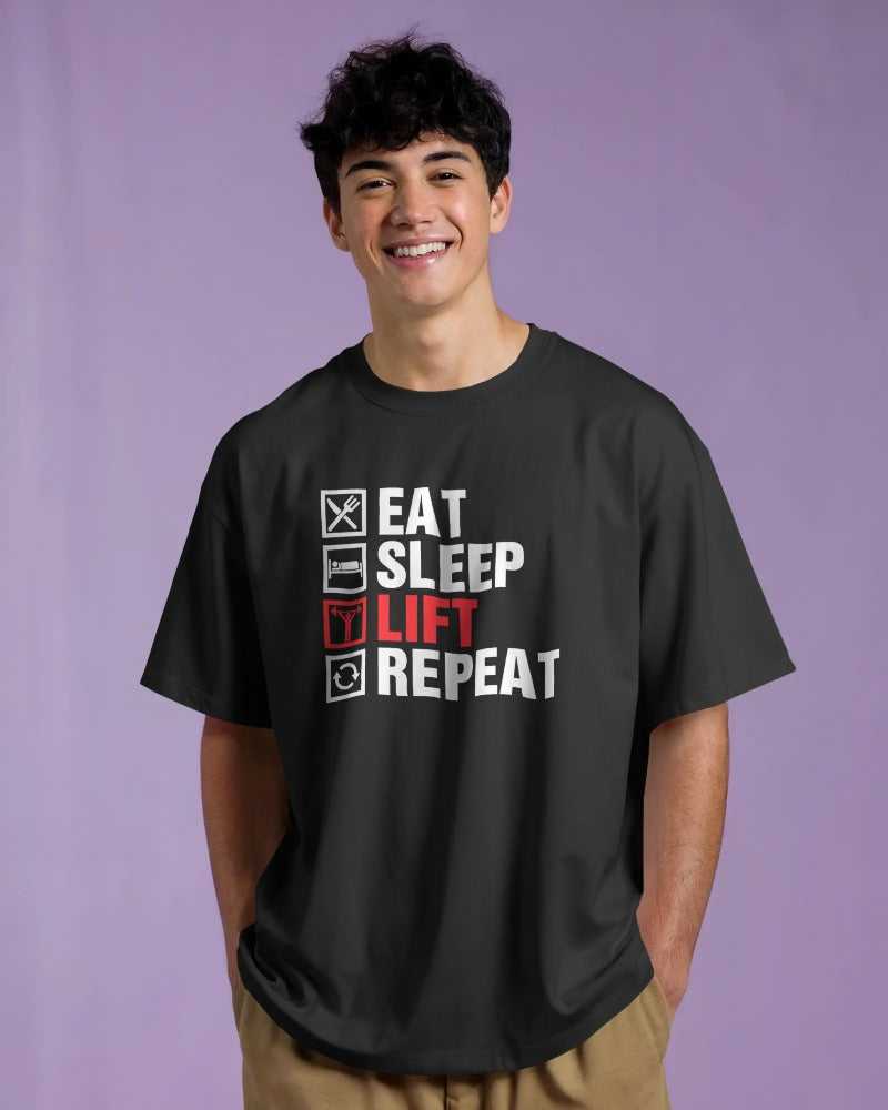 "Eat Sleep Lift Repeat" Men's Cotton T-Shirt - Gym Life Checklist Graphic Tee