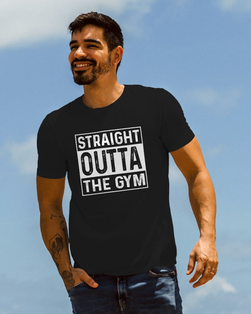 "Straight Outta The Gym" Black Cotton Fitness T-Shirt - Premium Workout Graphic Tee