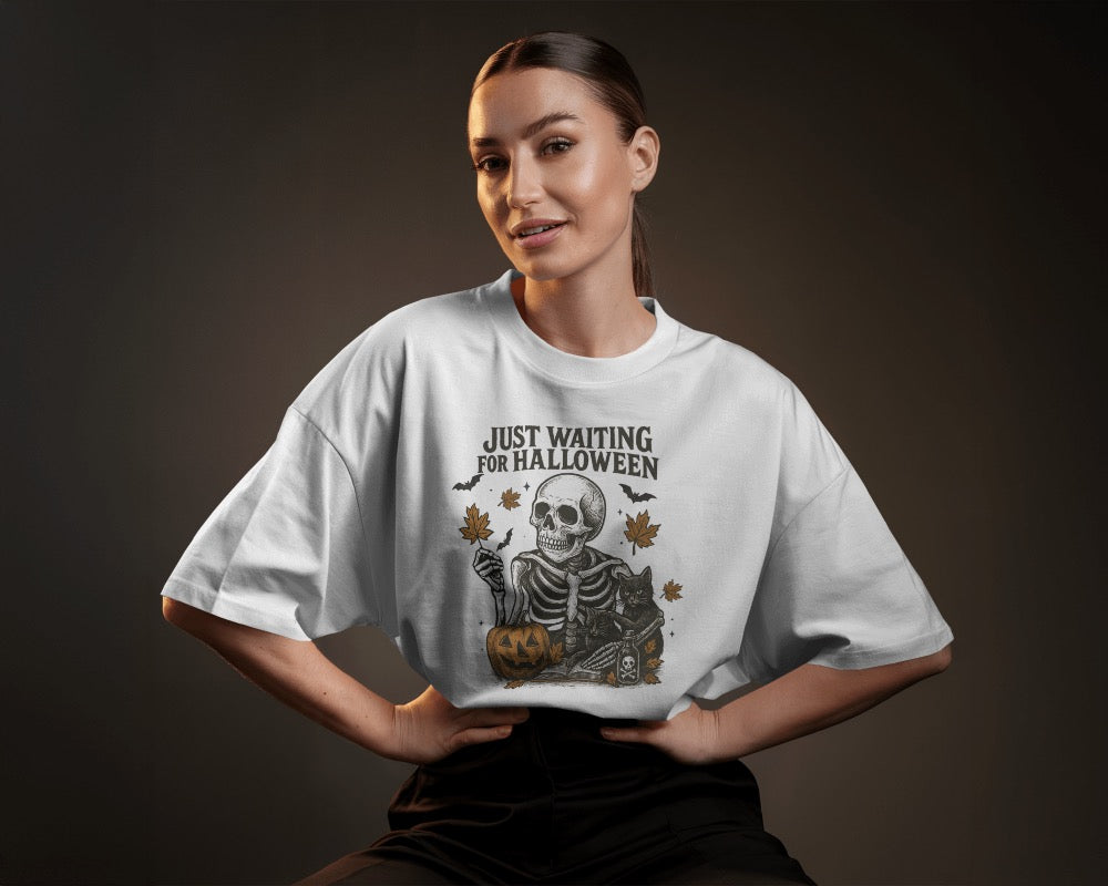 Just Waiting for Halloween Skeleton T-Shirt