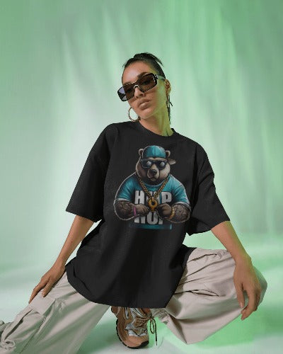 Hip Hop Bear Graphic T-Shirt - Cool Animal Streetwear Tee - Urban Style Rapper Bear with Sunglasses