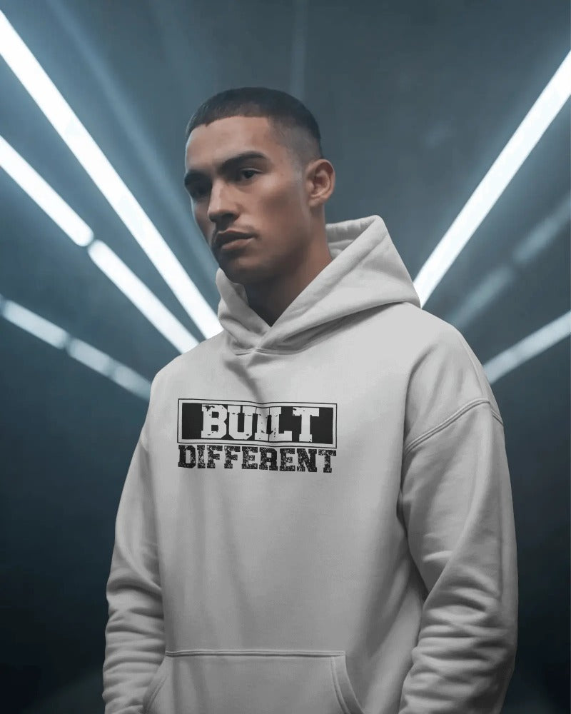 "Built Different" Motivational Hoodie - Bold Typography Pullover Sweatshirt with Unique Mindset Message