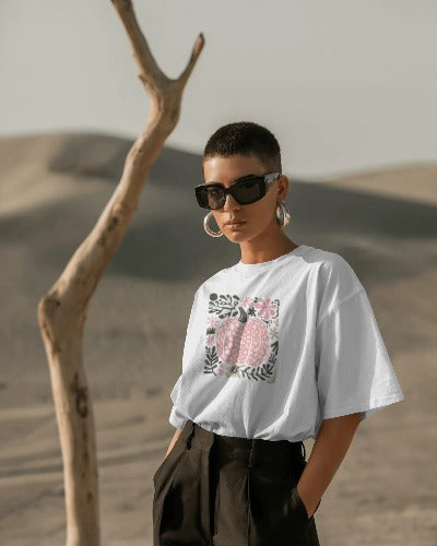 Pretty in Pumpkin Cute Pink Fall Vibes Graphic Tee
