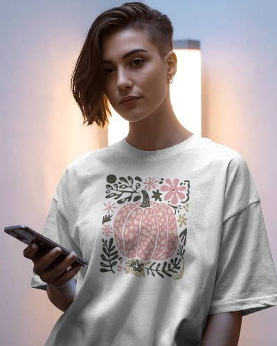 Pretty in Pumpkin Cute Pink Fall Vibes Graphic Tee