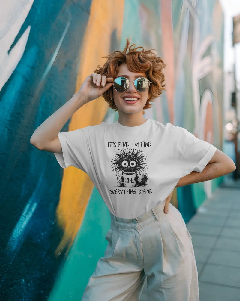 "Everything Is Fine" Crazy Cat Coffee T-Shirt