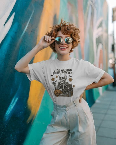Just Waiting for Halloween Skeleton T-Shirt