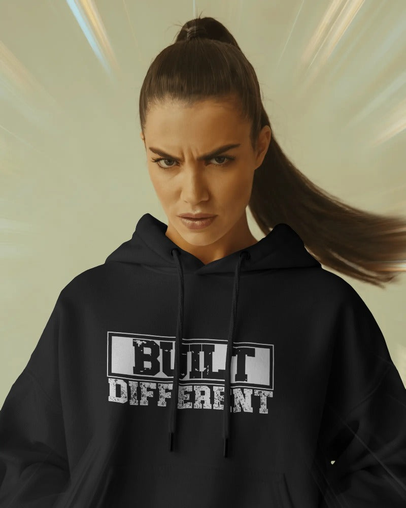 "Built Different" Motivational Hoodie - Bold Typography Pullover Sweatshirt with Unique Mindset Message
