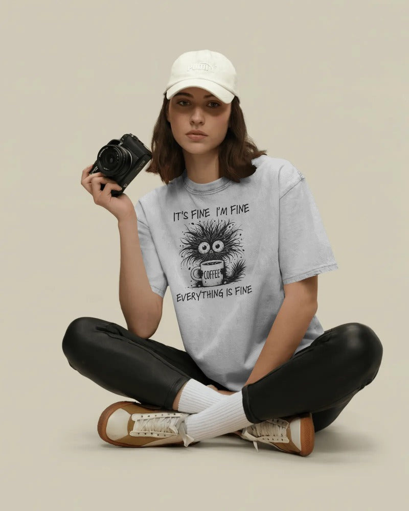 "Everything Is Fine" Crazy Cat Coffee T-Shirt