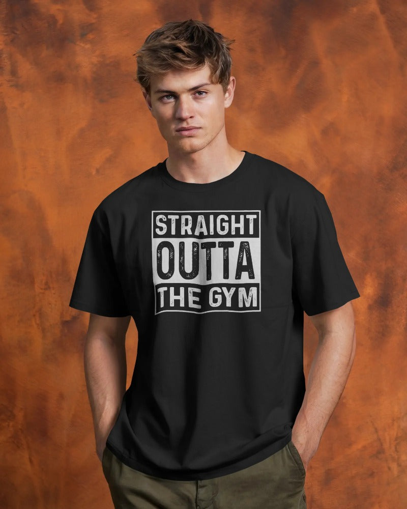 "Straight Outta The Gym" Black Cotton Fitness T-Shirt - Premium Workout Graphic Tee