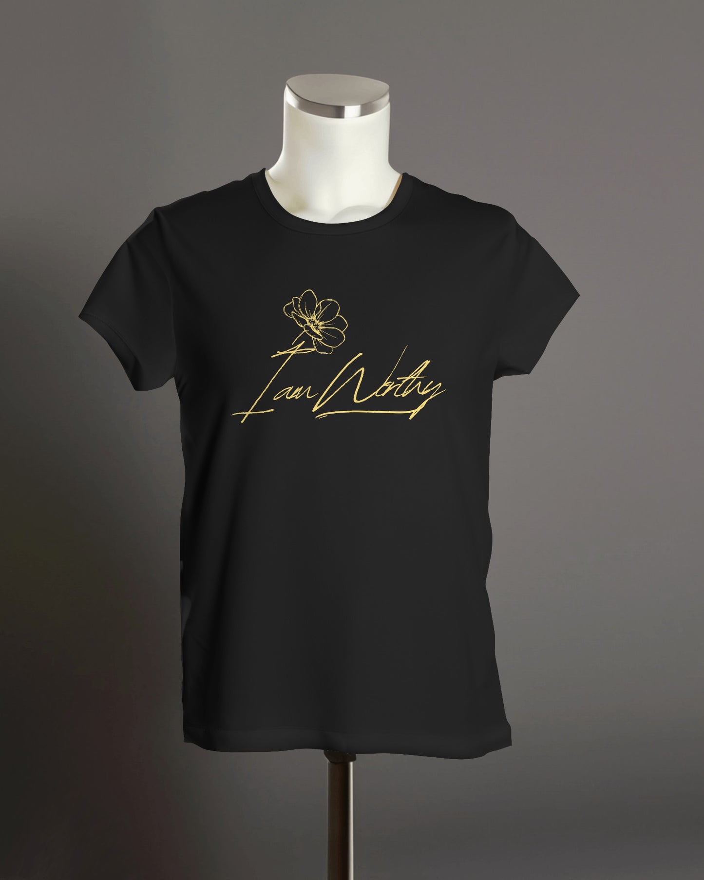 I Am Worthy – Gold Floral Affirmation Tee