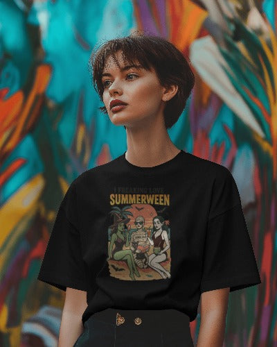 I Freaking Love Summerween T-Shirt - Halloween Summer Vibes Graphic Tee - Spooky Beach Party Shirt
