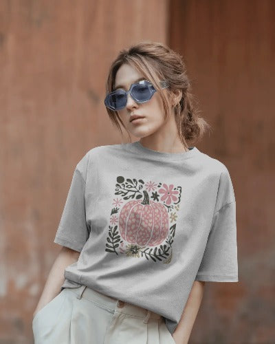Pretty in Pumpkin Cute Pink Fall Vibes Graphic Tee